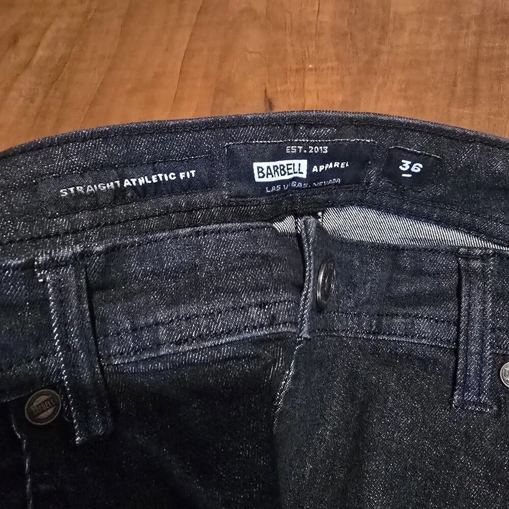 Barbell Apparel Mens Straight Leg Athletic Fit 5 Pocket Cotton Blend Jeans 36x28